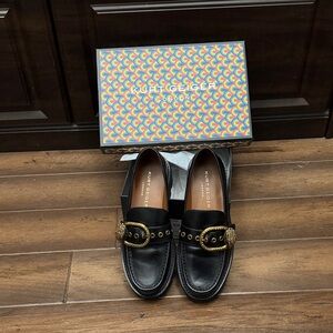 Kurt Geiger Black Loafers with Gold Embellishment